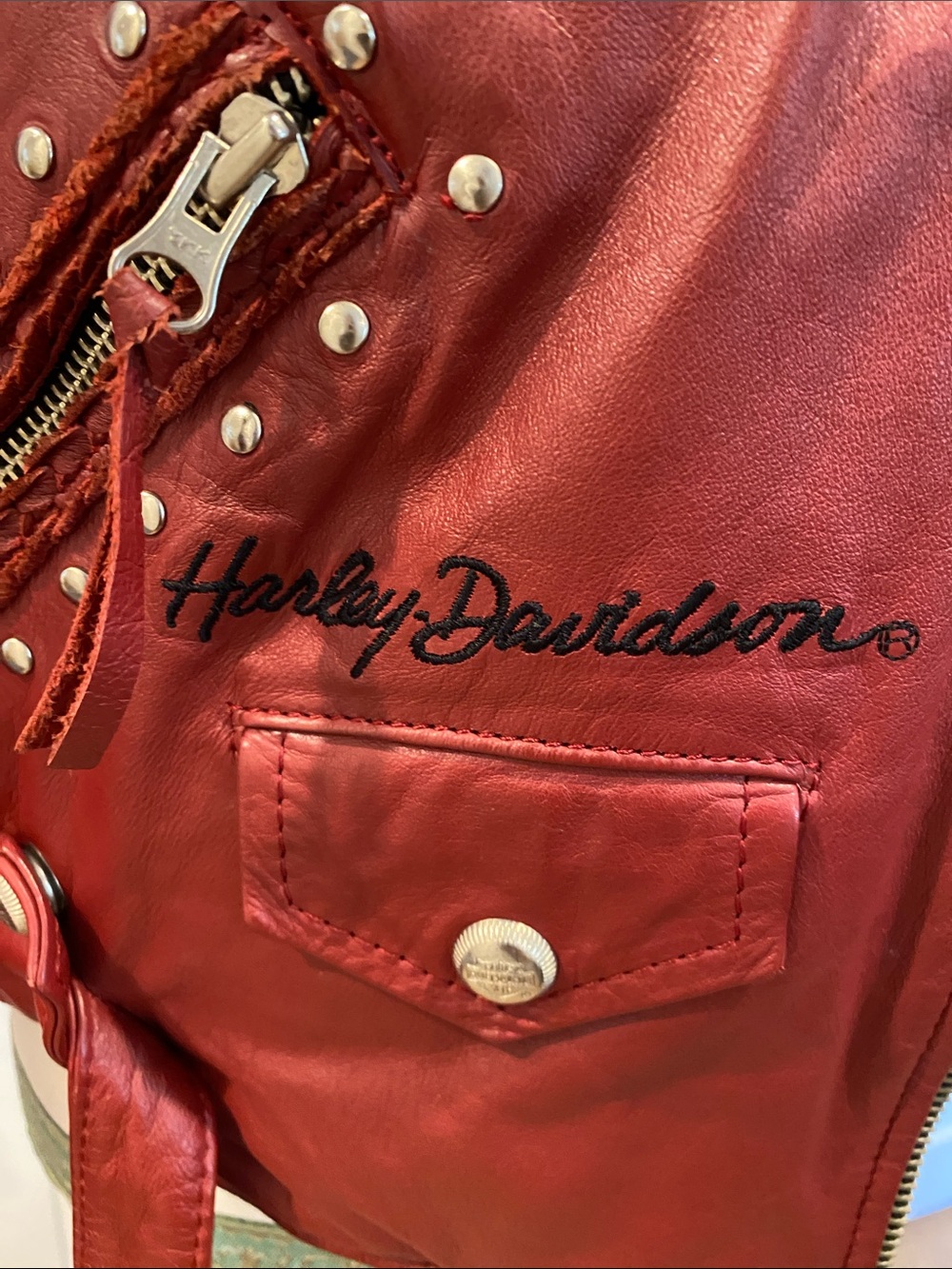 Harley-Davidson Red Studded Leather Moto Jacket - Picture 2 of 7